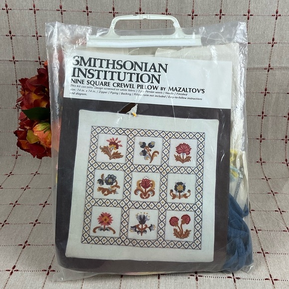 Smithsonian Institution Nine Square Crewel Pillow by MAZALTOV’s Persian Wools - Picture 1 of 6